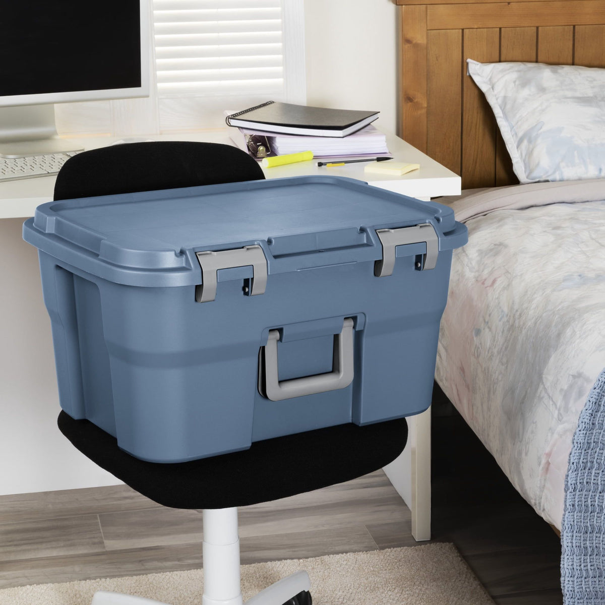Lockable Plastic Storage Trunk with Integrated Handles and Latches