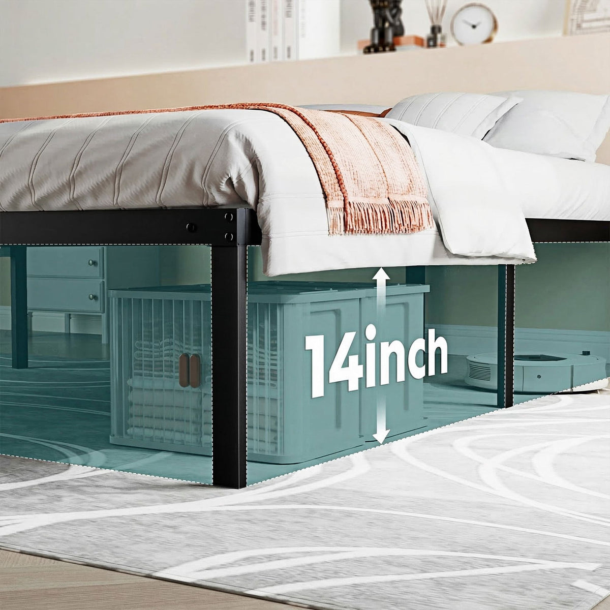 Full Platform Bed Frame with Under-Bed Storage Space