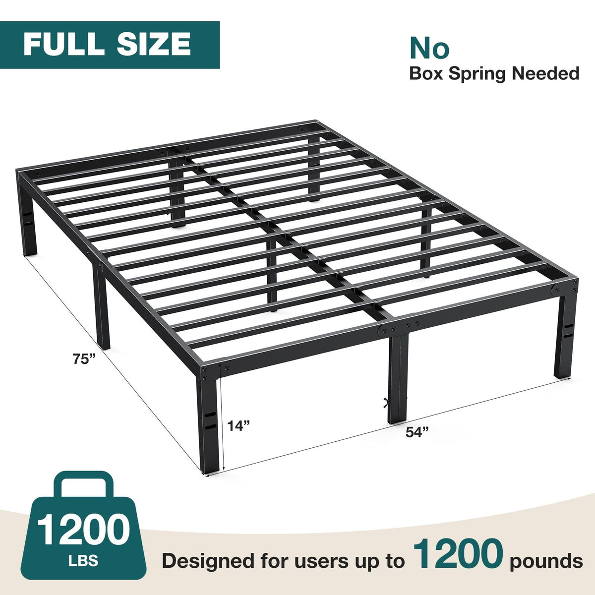 Full Platform Bed Frame with Under-Bed Storage Space