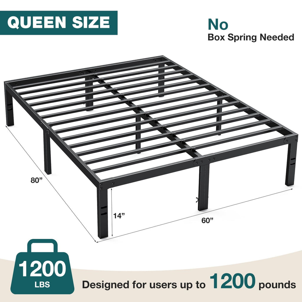 Queen Platform Bed Frame with Open Under-Bed Storage