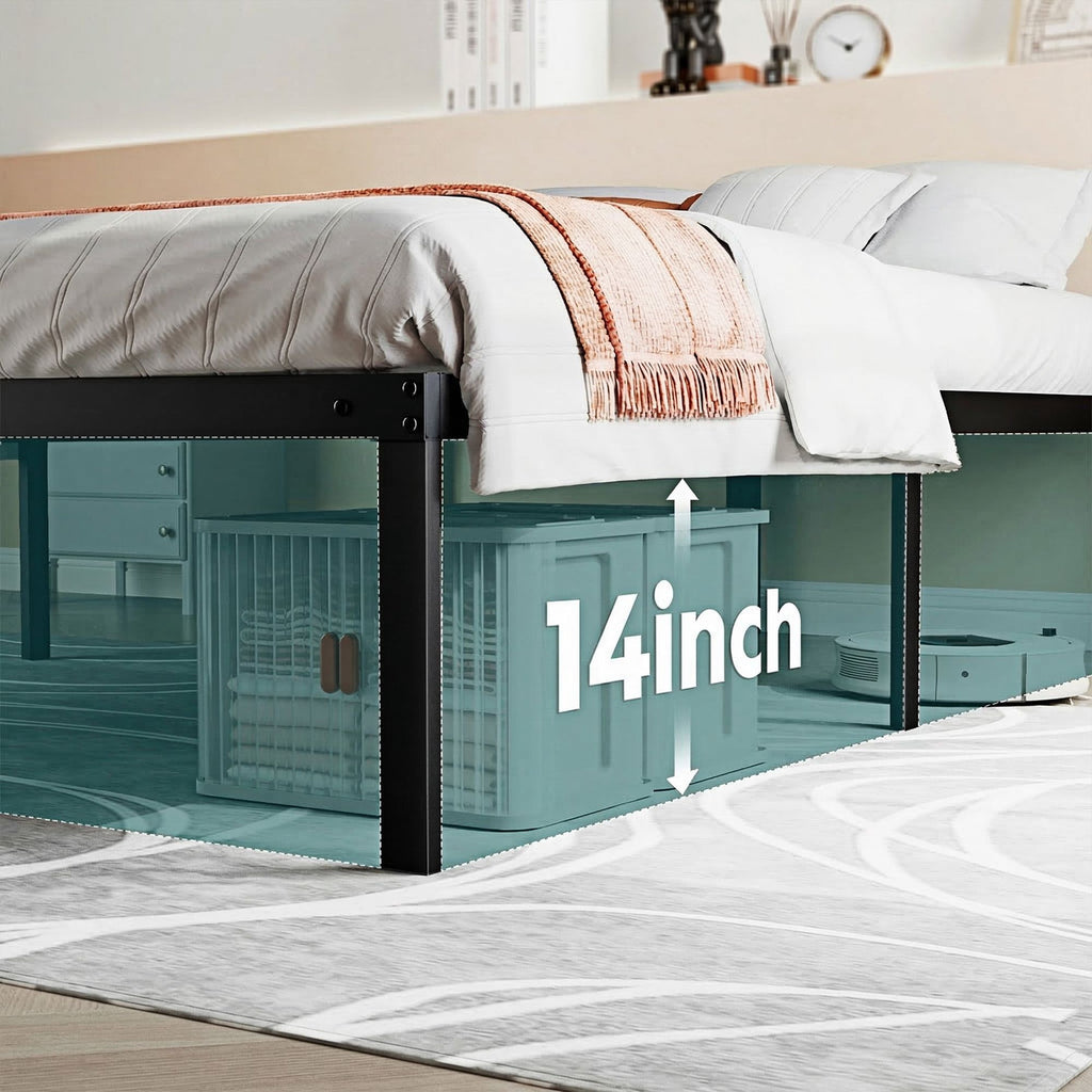 Queen Platform Bed Frame with Open Under-Bed Storage