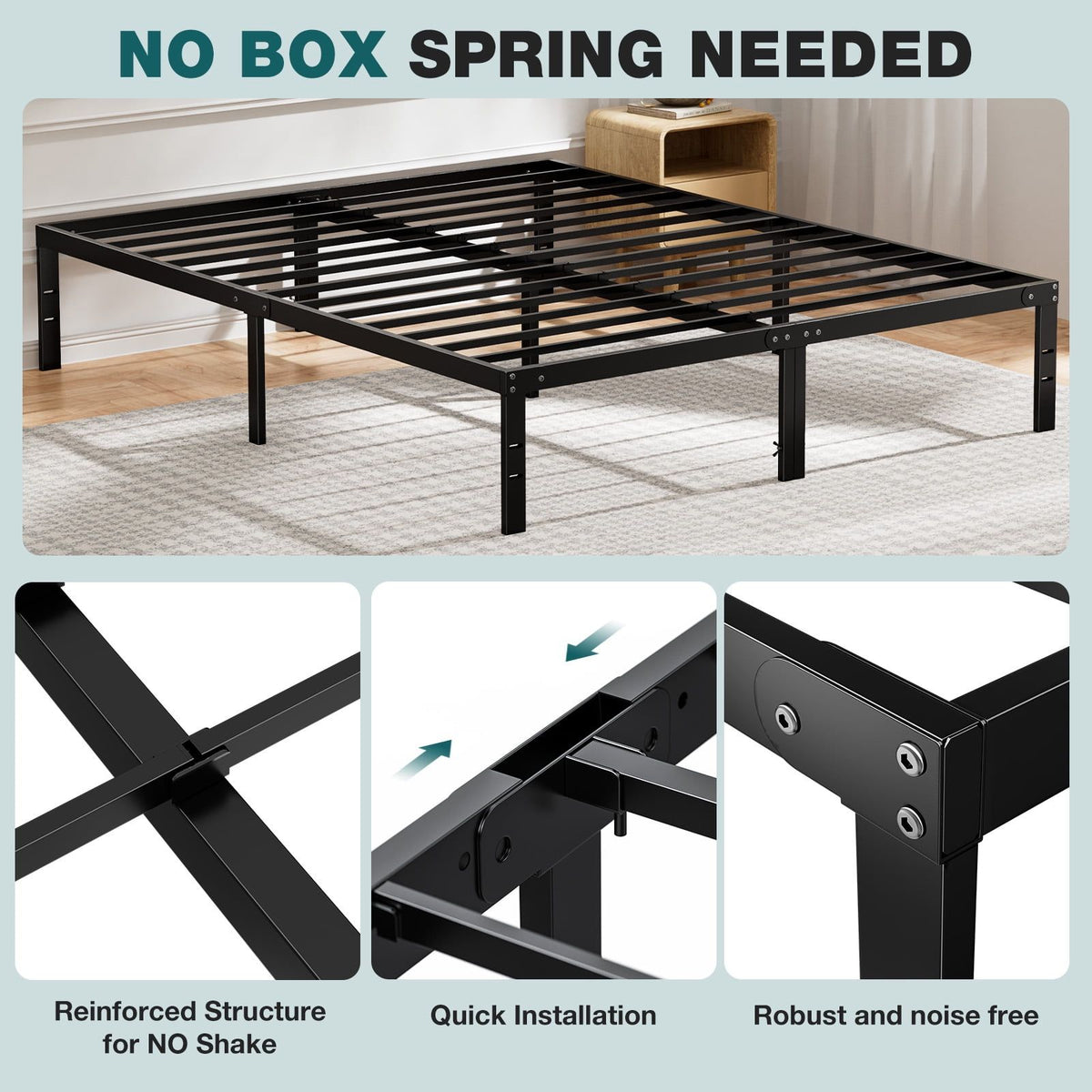 Black Twin Platform Bed Frame with Under-Bed Storage