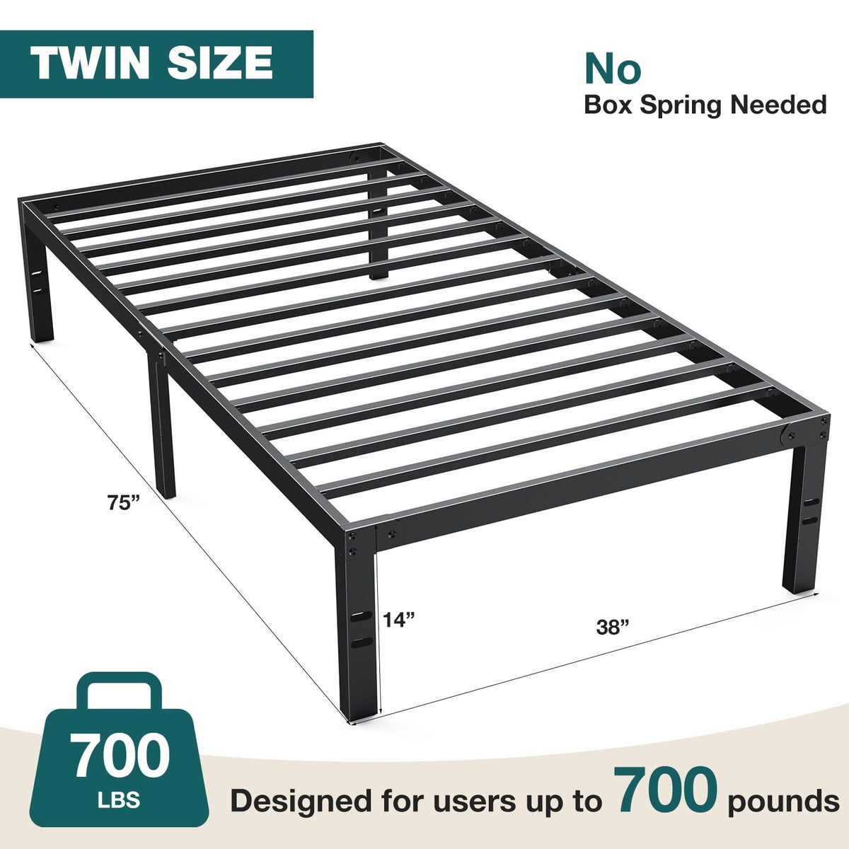 Black Twin Platform Bed Frame with Under-Bed Storage
