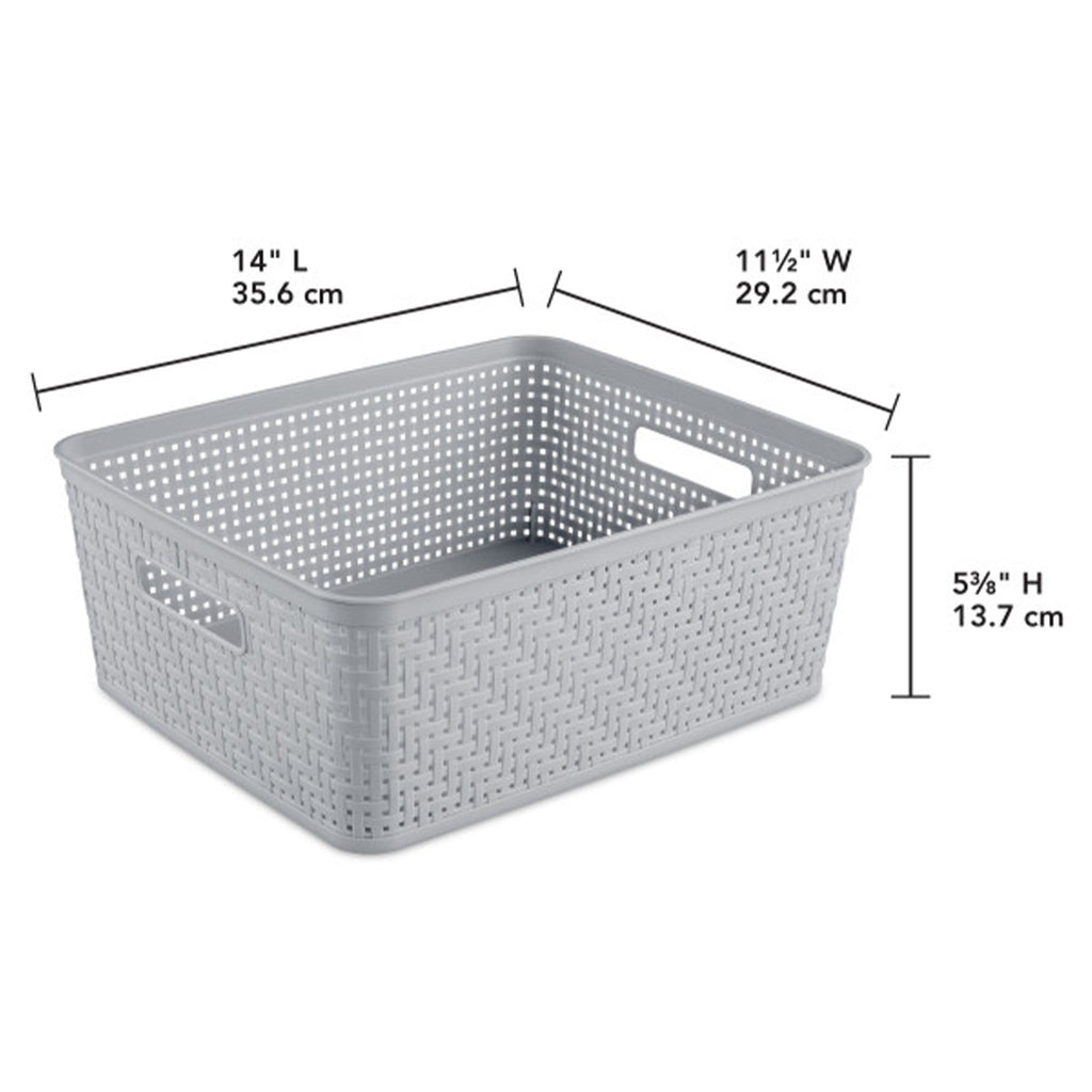 Cement-Tone Woven Storage Basket Set with Side Handles
