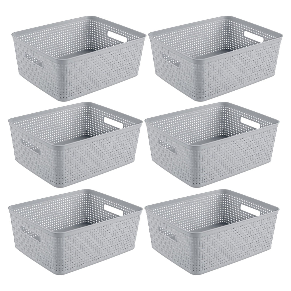 Cement-Tone Woven Storage Basket Set with Side Handles