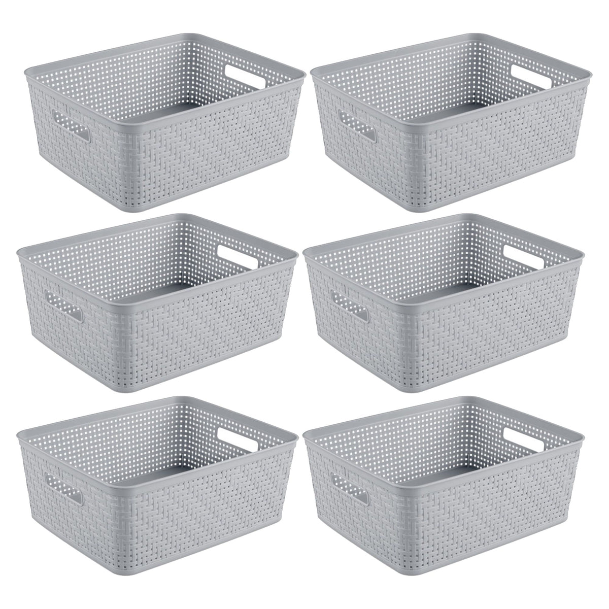 Cement-Tone Woven Storage Basket Set with Side Handles