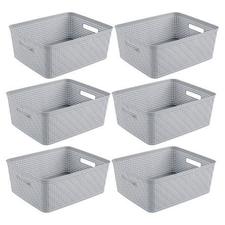 Cement-Tone Woven Storage Basket Set with Side Handles