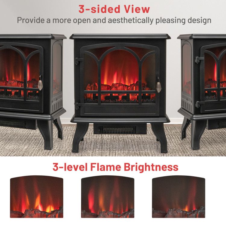 Electric Stove Heater with 3-Sided Flame Effect