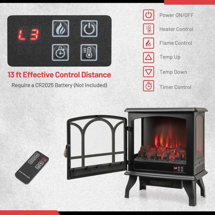 Electric Stove Heater with 3-Sided Flame Effect