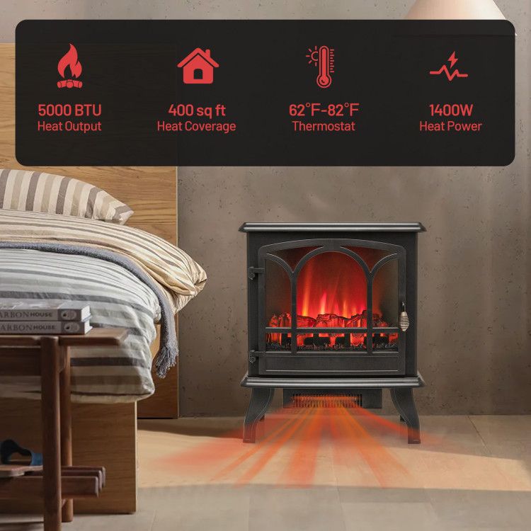 Electric Stove Heater with 3-Sided Flame Effect