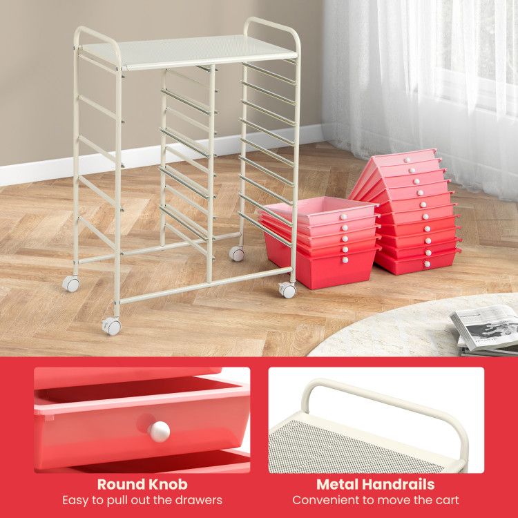 15-Drawer Rolling Storage Cart with Versatile Organization