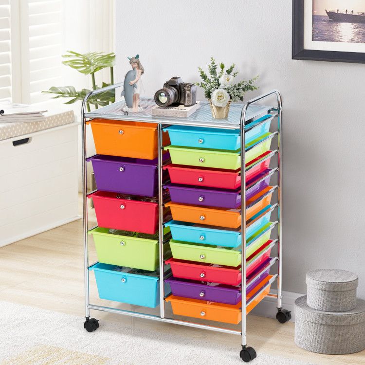 15-Drawer Rolling Storage Cart with Versatile Organization