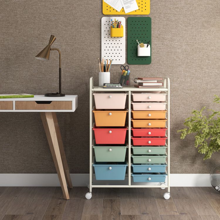 15-Drawer Rolling Storage Cart with Versatile Organization