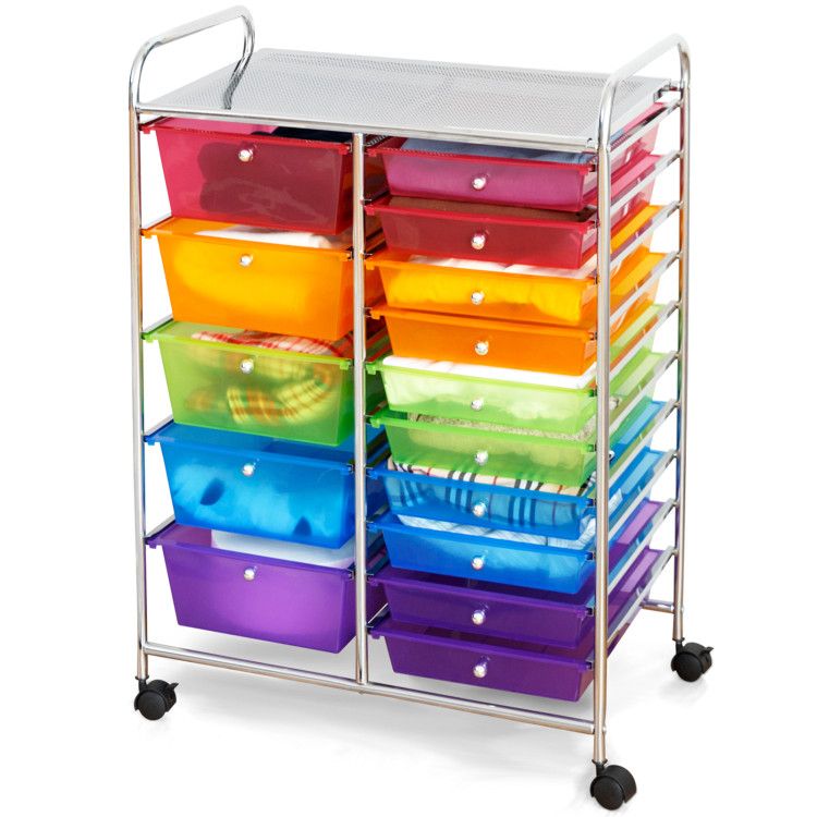 15-Drawer Rolling Storage Cart with Versatile Organization