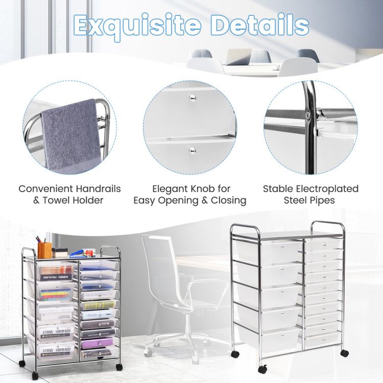 15-Drawer Rolling Storage Cart with Versatile Organization