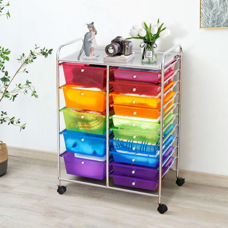 15-Drawer Rolling Storage Cart with Versatile Organization