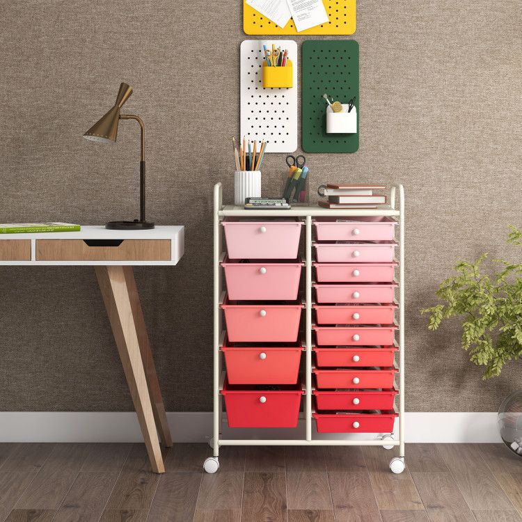 15-Drawer Rolling Storage Cart with Versatile Organization