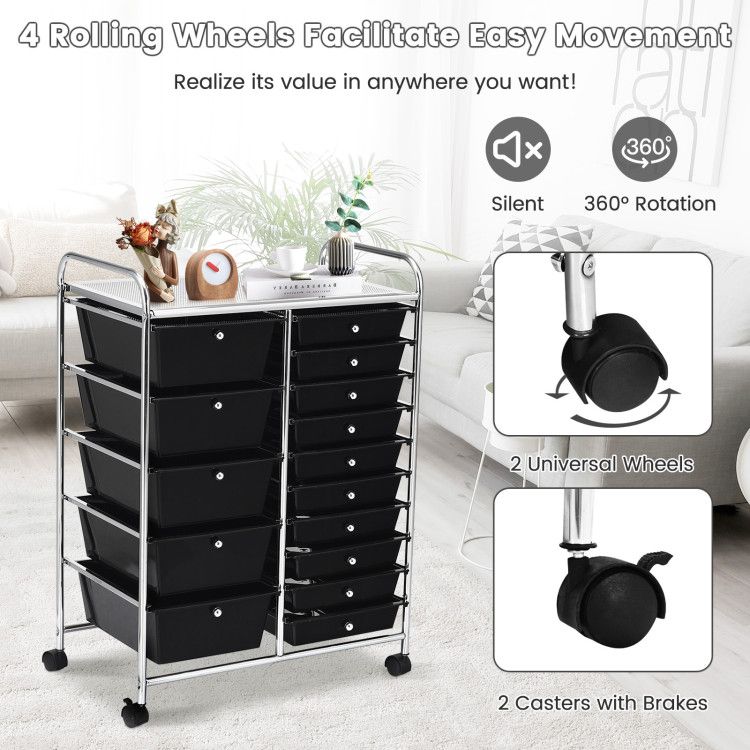 15-Drawer Rolling Storage Cart with Versatile Organization