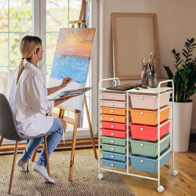 15-Drawer Rolling Storage Cart with Versatile Organization