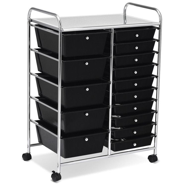 15-Drawer Rolling Storage Cart with Versatile Organization