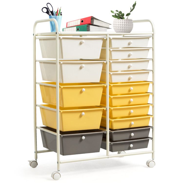 15-Drawer Rolling Storage Cart with Versatile Organization