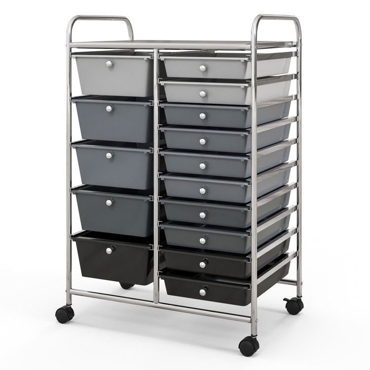 15-Drawer Rolling Storage Cart with Versatile Organization