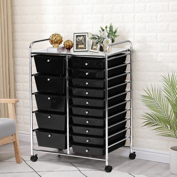 15-Drawer Rolling Storage Cart with Versatile Organization