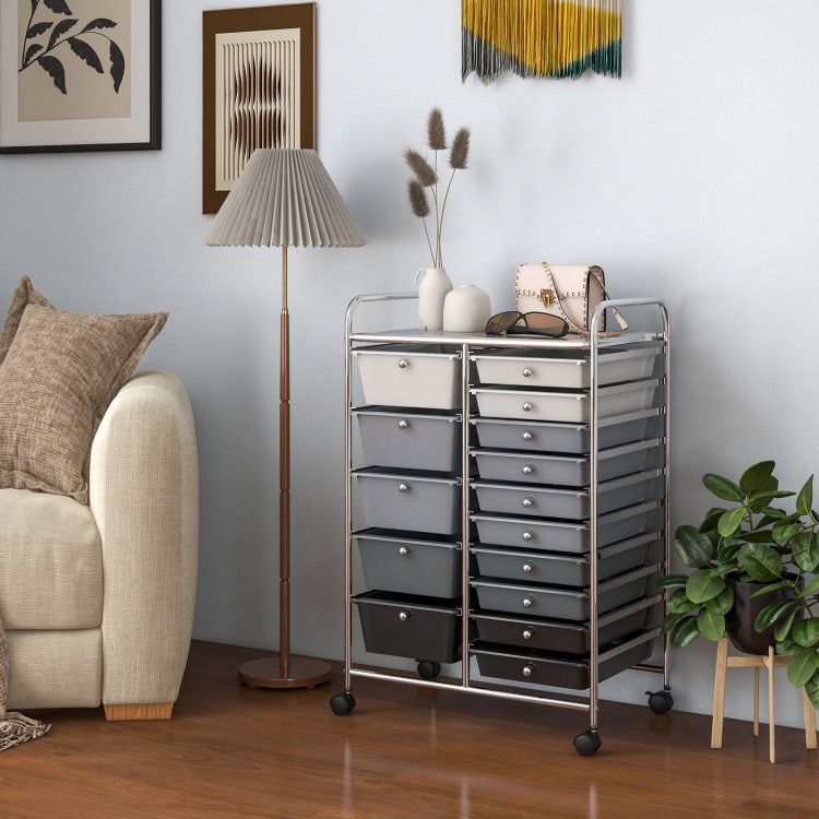 15-Drawer Rolling Storage Cart with Versatile Organization