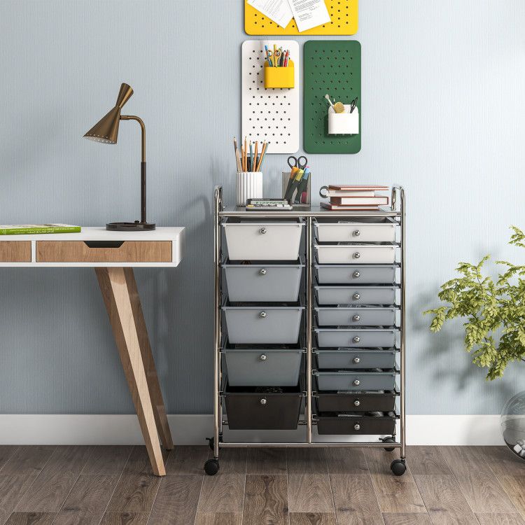 15-Drawer Rolling Storage Cart with Versatile Organization