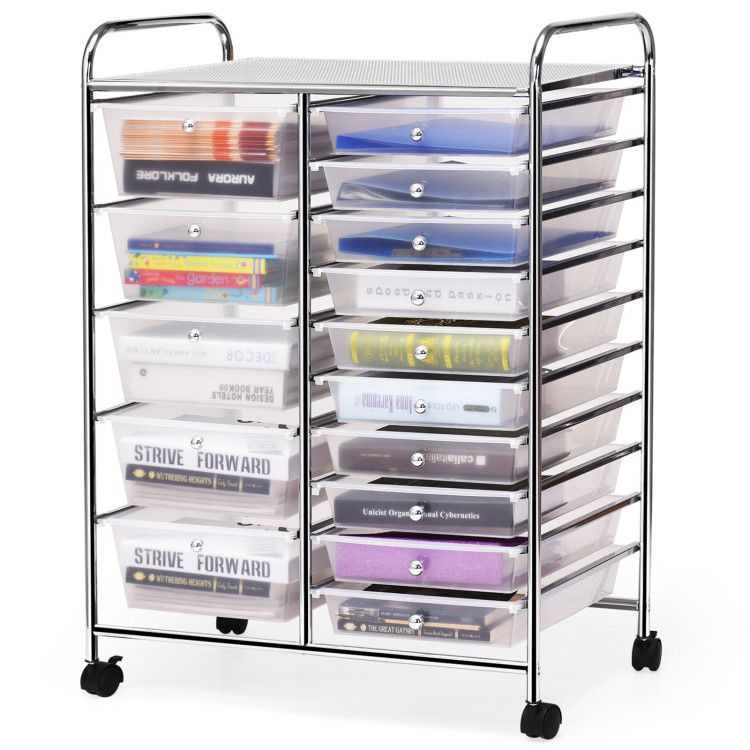 15-Drawer Rolling Storage Cart with Versatile Organization