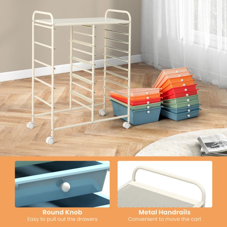 15-Drawer Rolling Storage Cart with Versatile Organization