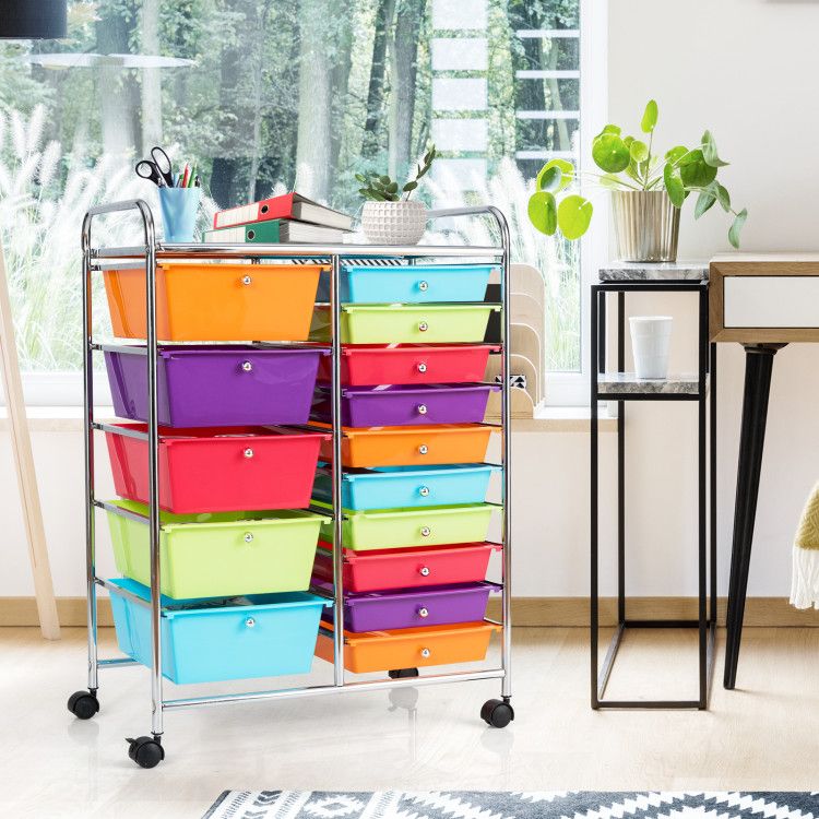 15-Drawer Rolling Storage Cart with Versatile Organization