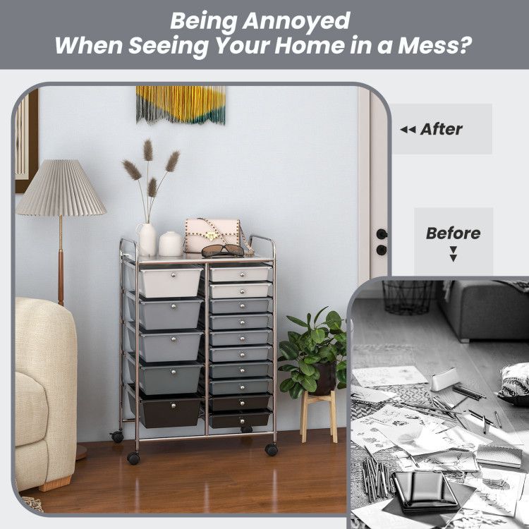 15-Drawer Rolling Storage Cart with Versatile Organization