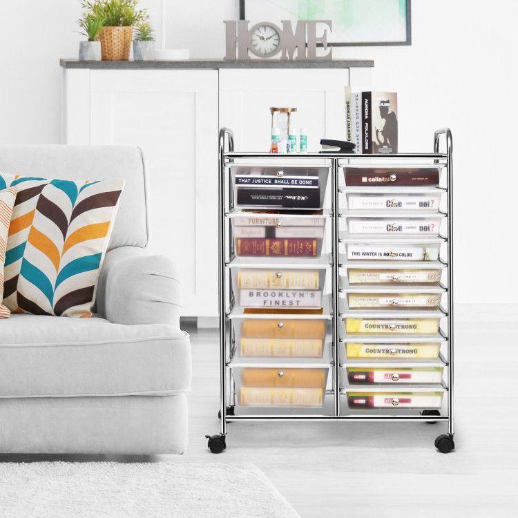 15-Drawer Rolling Storage Cart with Versatile Organization