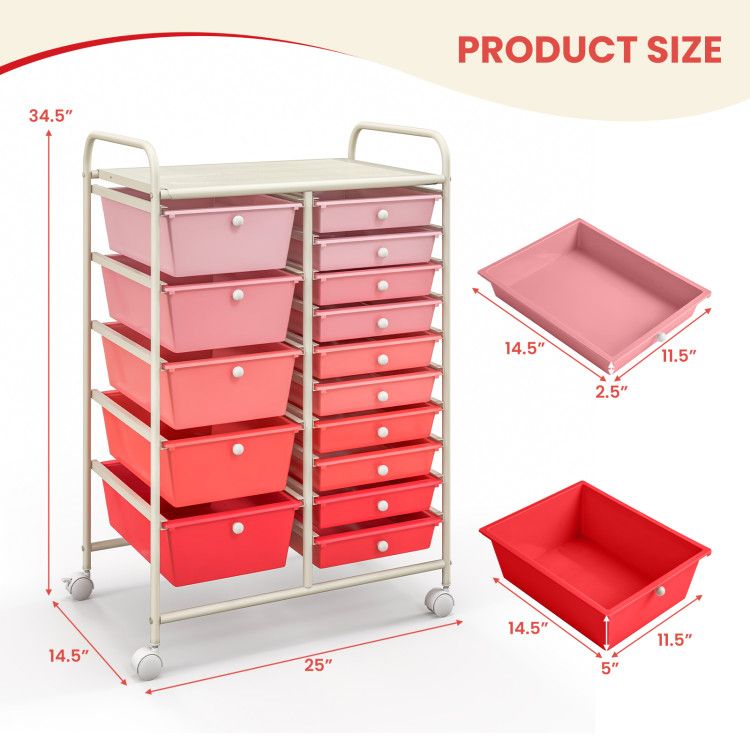 15-Drawer Rolling Storage Cart with Versatile Organization
