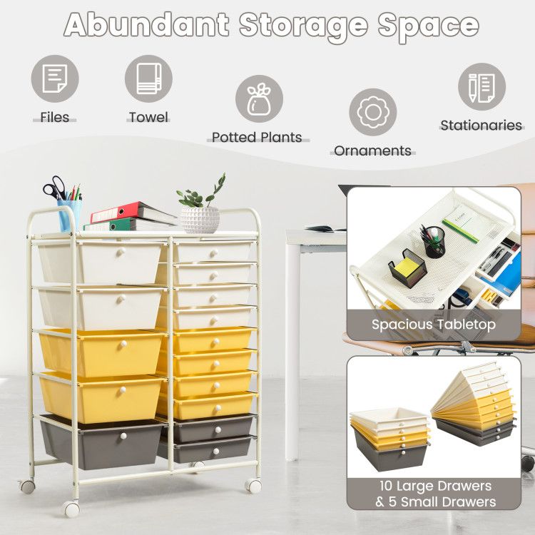 15-Drawer Rolling Storage Cart with Versatile Organization