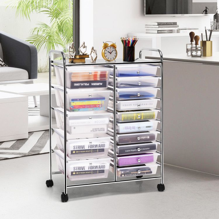 15-Drawer Rolling Storage Cart with Versatile Organization