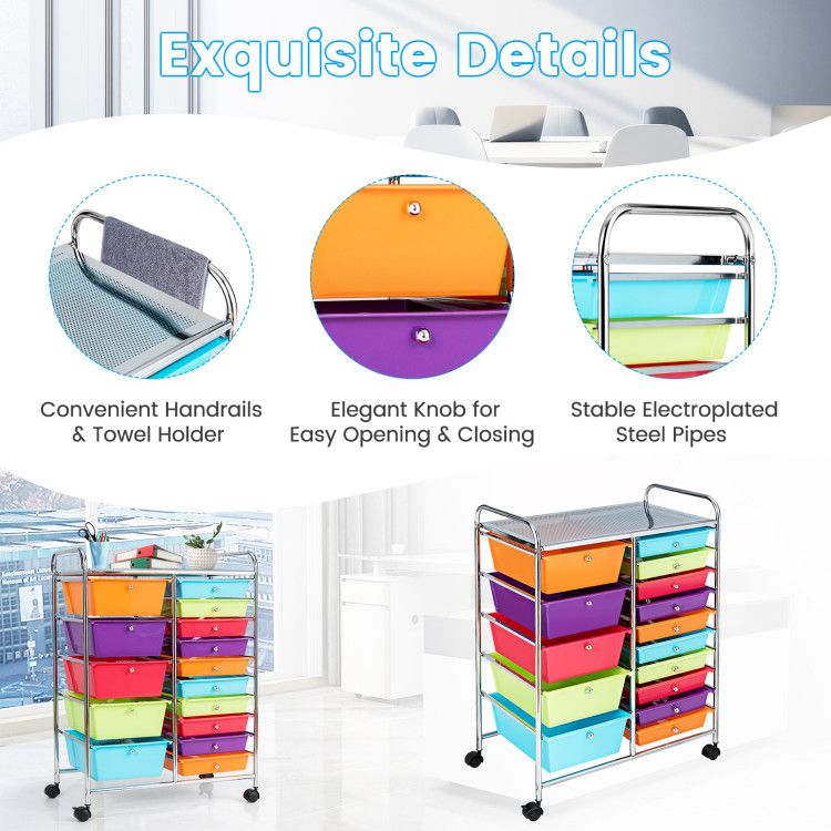 15-Drawer Rolling Storage Cart with Versatile Organization