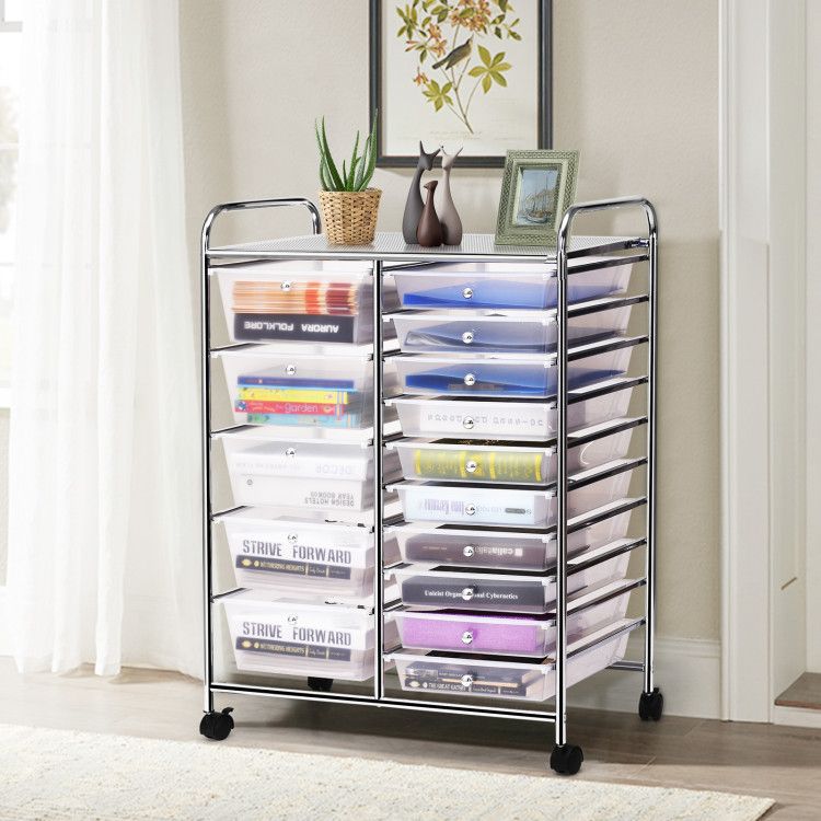 15-Drawer Rolling Storage Cart with Versatile Organization