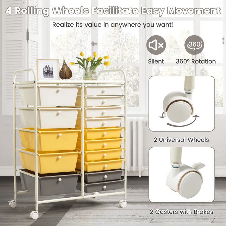 15-Drawer Rolling Storage Cart with Versatile Organization