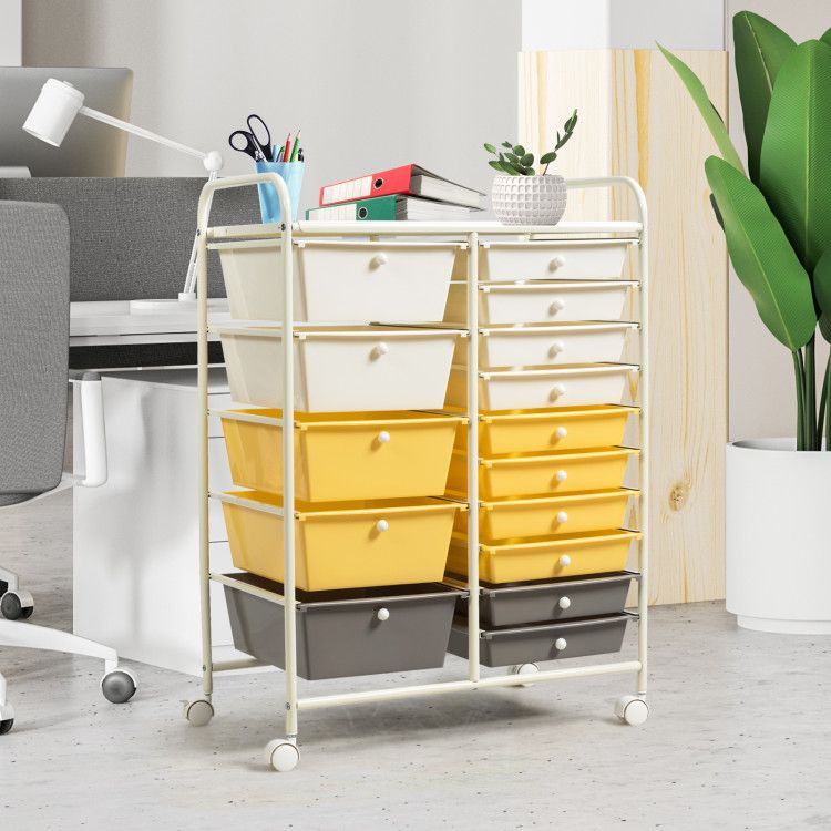 15-Drawer Rolling Storage Cart with Versatile Organization