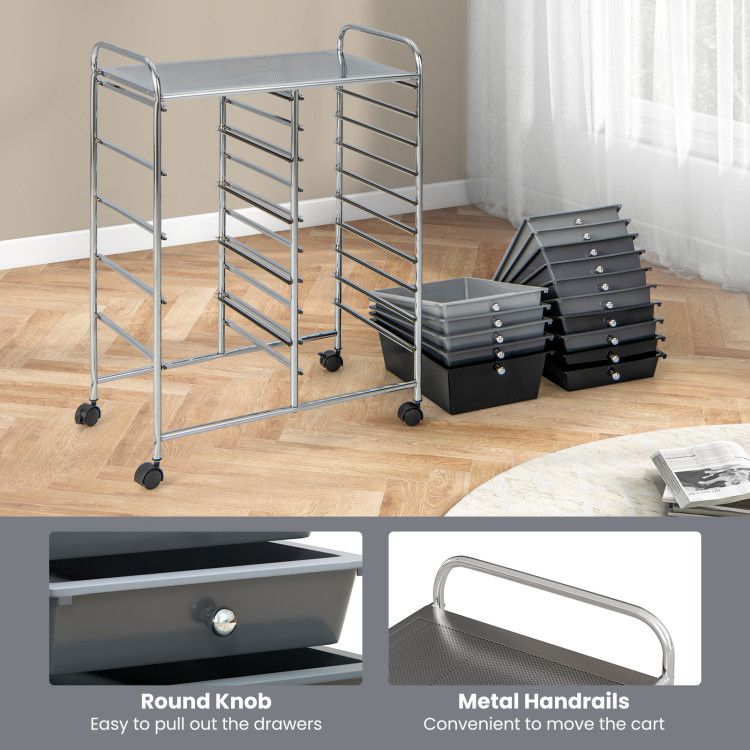 15-Drawer Rolling Storage Cart with Versatile Organization
