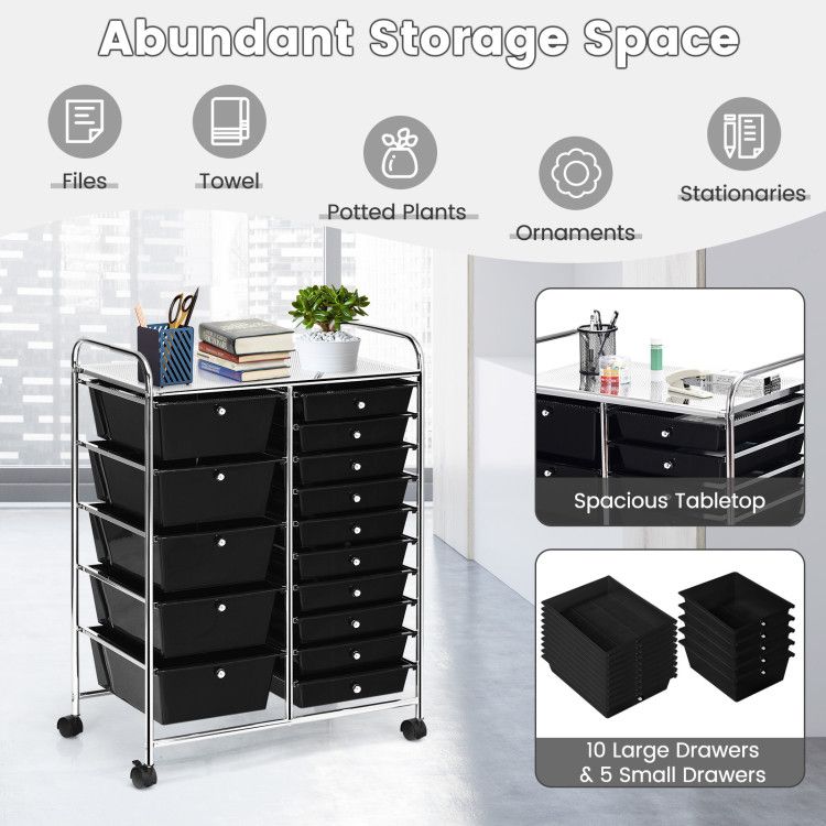 15-Drawer Rolling Storage Cart with Versatile Organization
