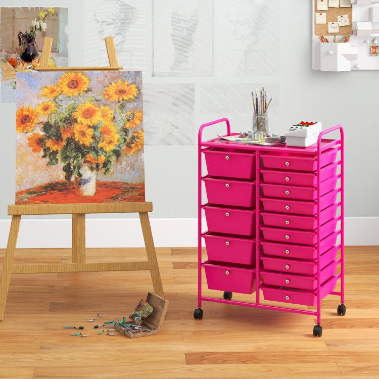 15-Drawer Rolling Storage Cart with Versatile Organization