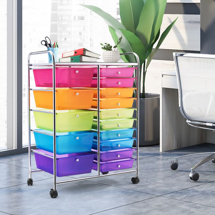 15-Drawer Rolling Storage Cart with Versatile Organization