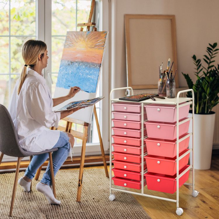 15-Drawer Rolling Storage Cart with Versatile Organization