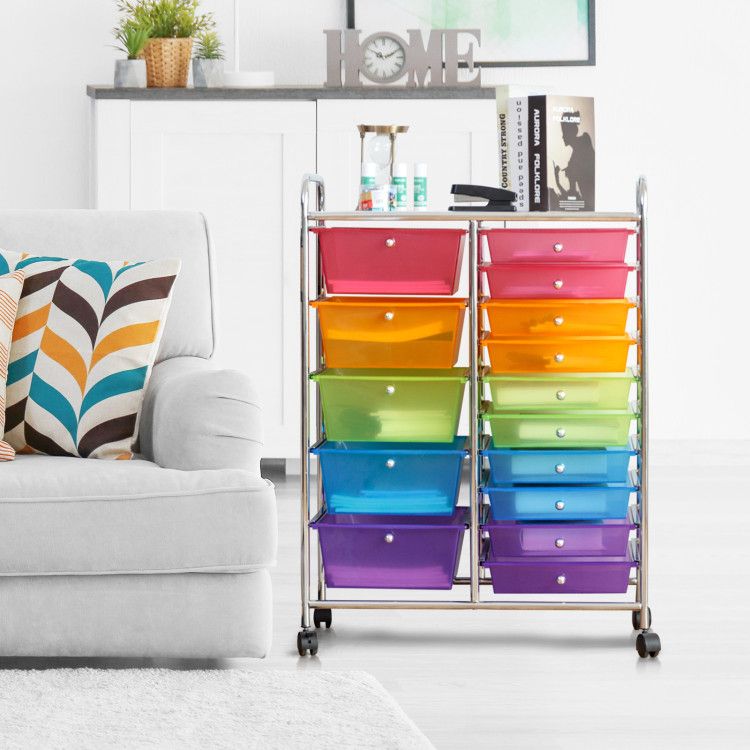 15-Drawer Rolling Storage Cart with Versatile Organization