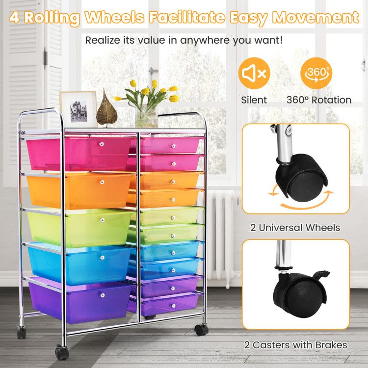 15-Drawer Rolling Storage Cart with Versatile Organization