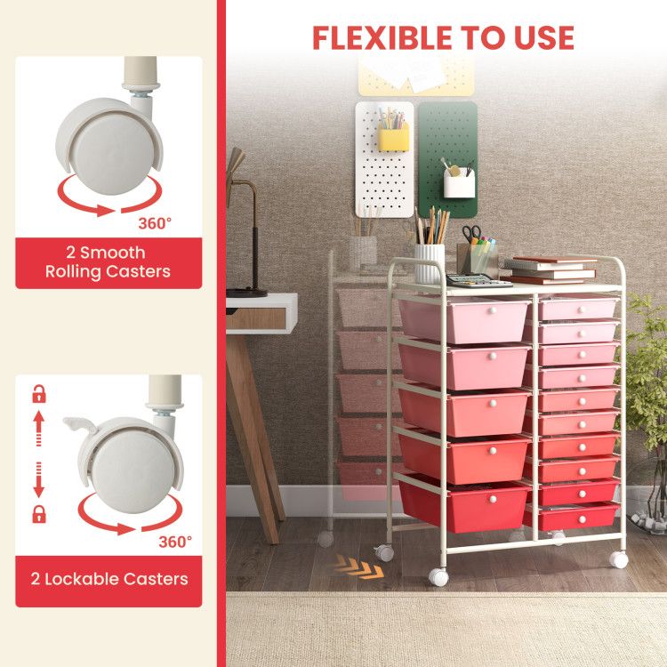 15-Drawer Rolling Storage Cart with Versatile Organization