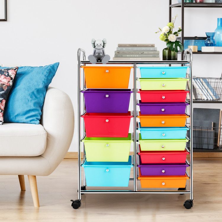 15-Drawer Rolling Storage Cart with Versatile Organization